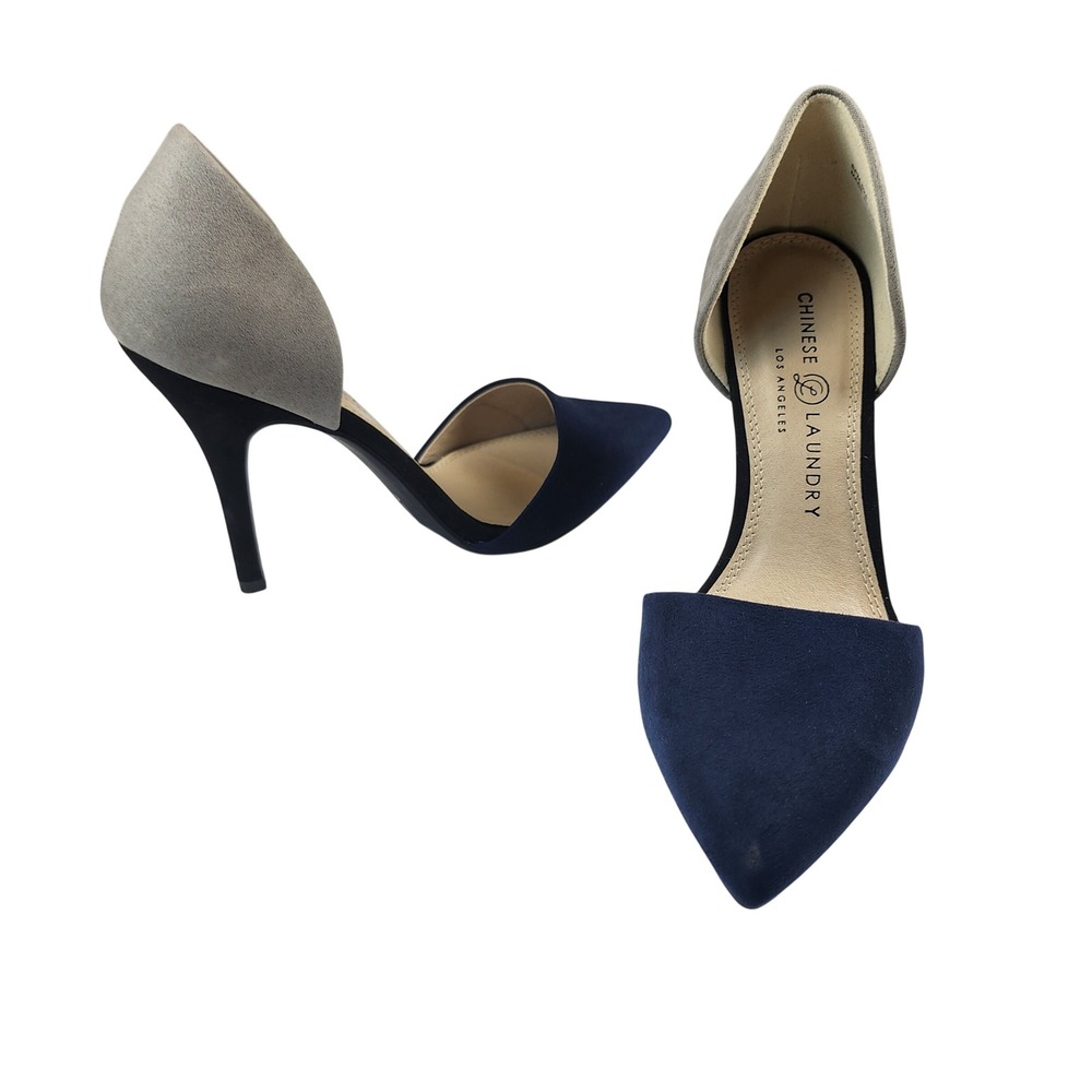 Chinese Laundry Stiletto Heels Womens 9 Navy Grey Faux Suede Colorblock
